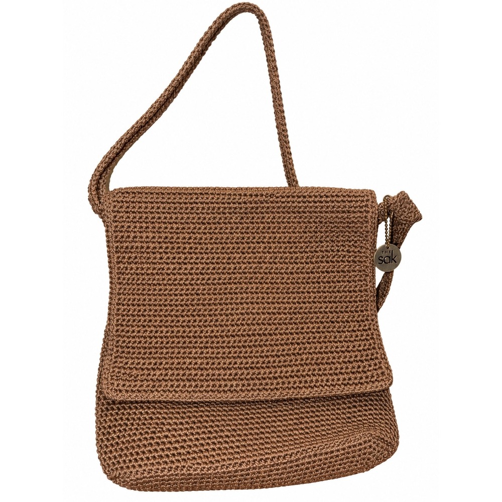 The Sak Crochet Crossbody Bag Bronze Brown Knit Flap Messenger Purse